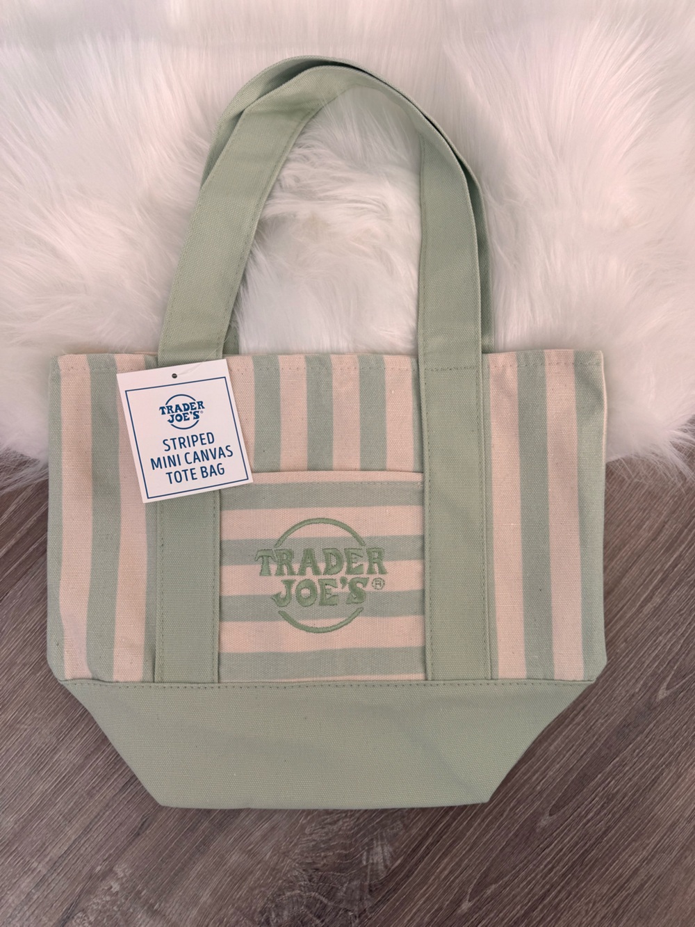 💚Limited Edition Trader Joe’s Mini Tote Bag - Light Green Striped Summer 2026